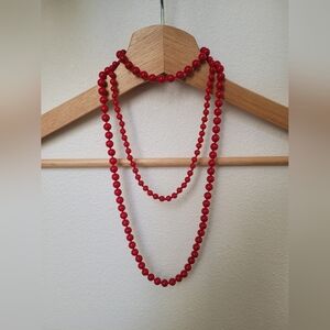 Monet Knotted Glass Bead Necklace & Bracelet Set, Red